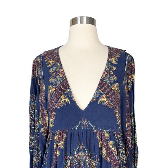 FREE PEOPLE Girl Talk Hi-Low Tunic Dress Midnight 3/4 Balloon Sleeve Medium EUC - Picture 8 of 9